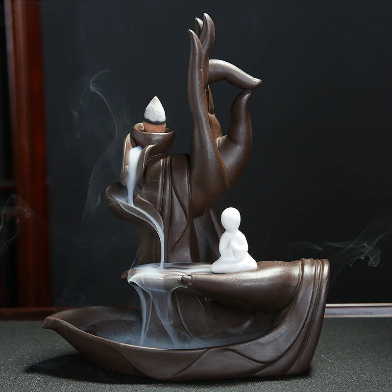 Bruciatore di Incenso Lotus Buddha — Cascata di Fumo per la Meditazione