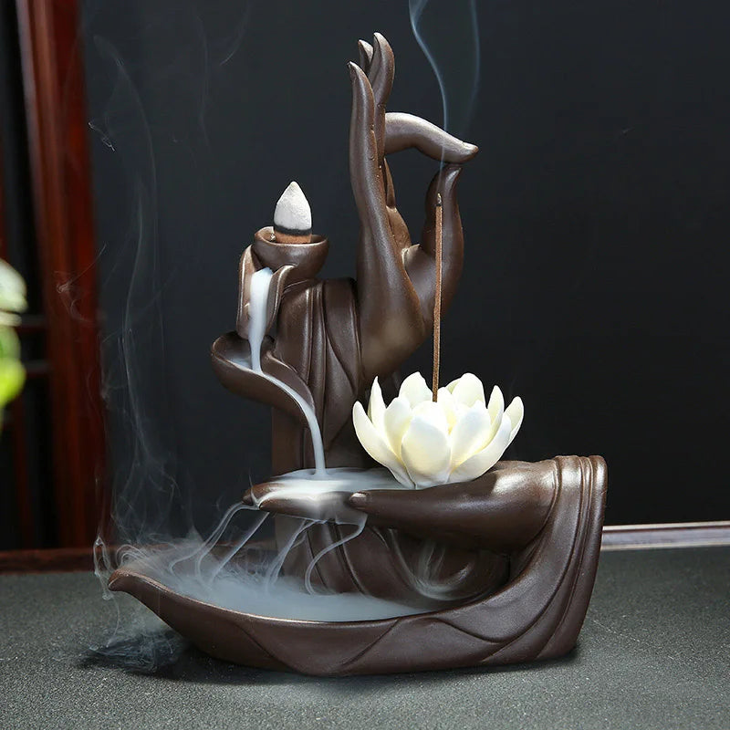Bruciatore di Incenso Lotus Buddha — Cascata di Fumo per la Meditazione