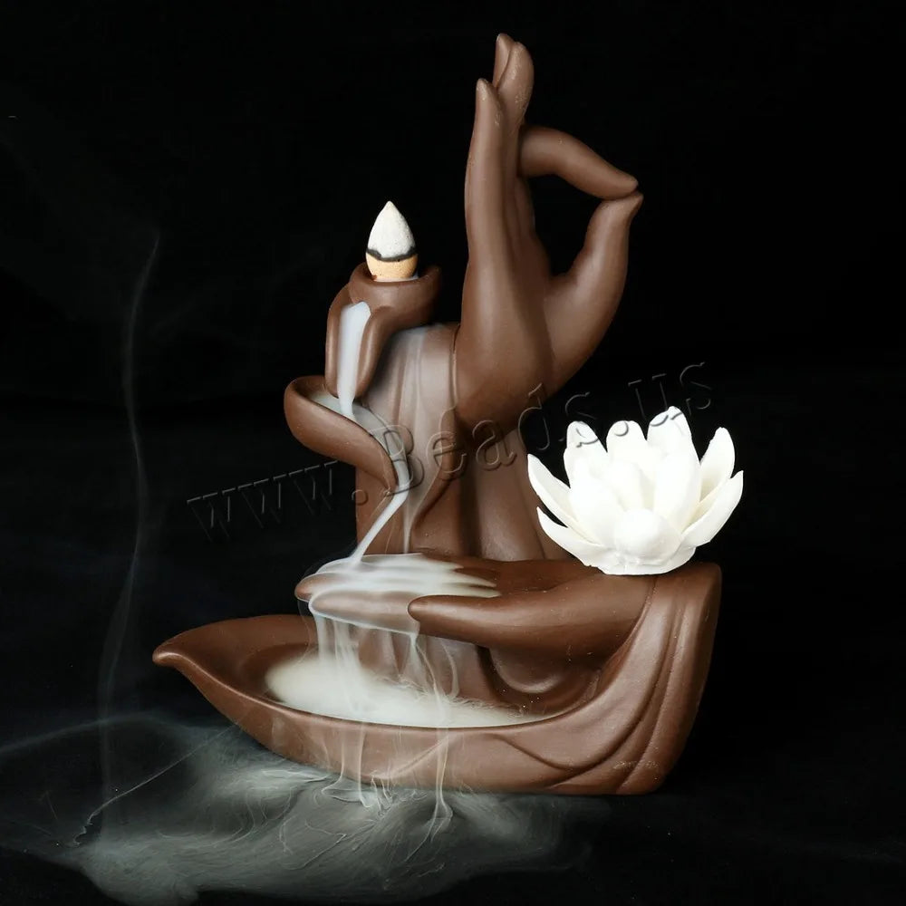 Bruciatore di Incenso Lotus Buddha — Cascata di Fumo per la Meditazione
