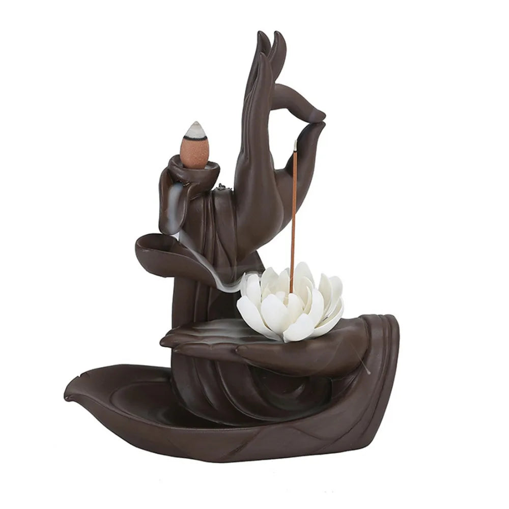 Bruciatore di Incenso Lotus Buddha — Cascata di Fumo per la Meditazione