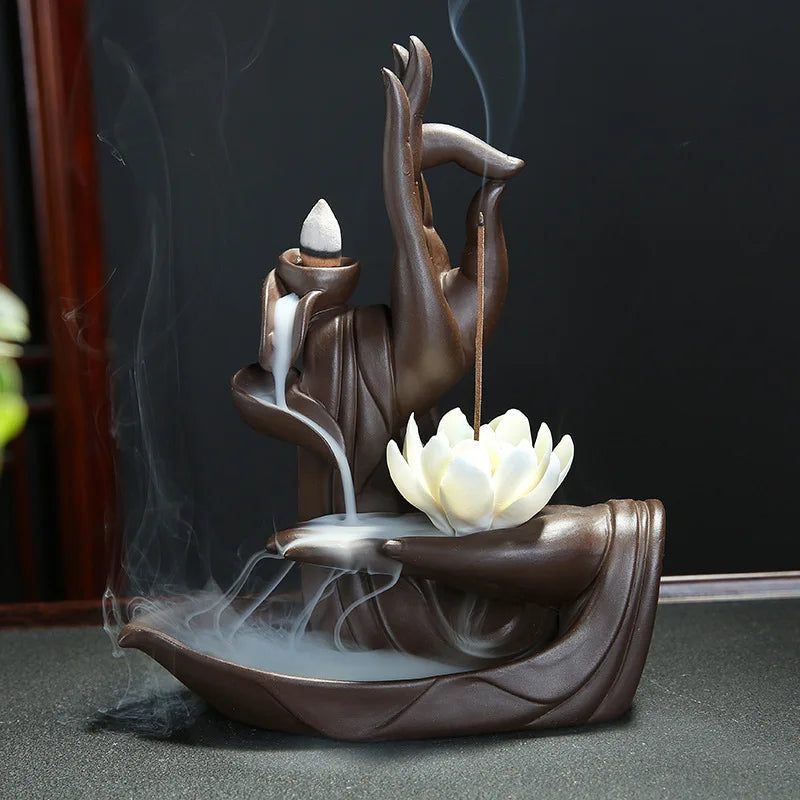 Bruciatore di Incenso Lotus Buddha — Cascata di Fumo per la Meditazione